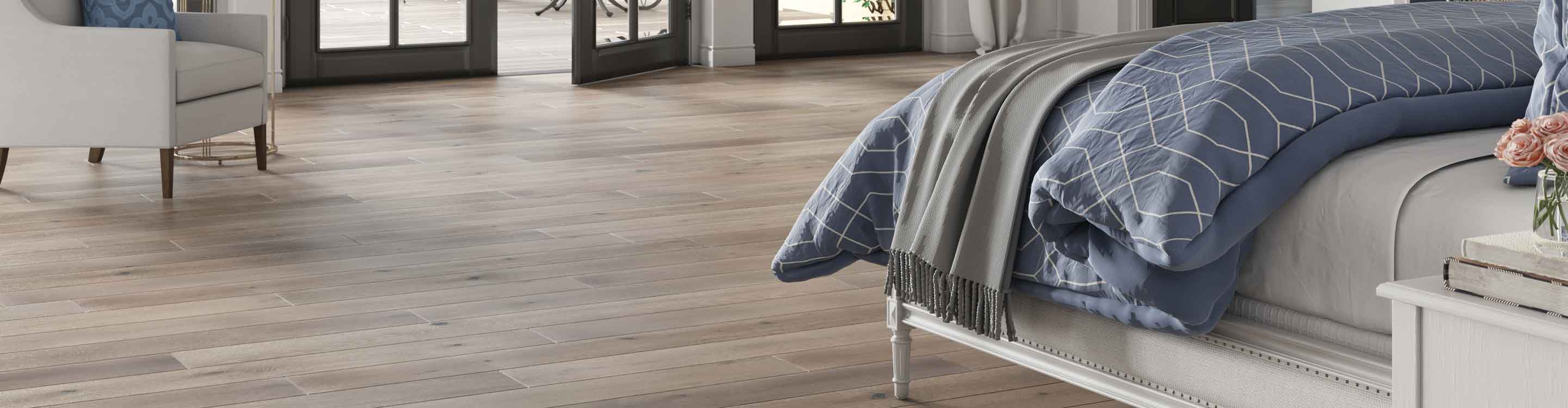 brown hardwood floors in a bedroom