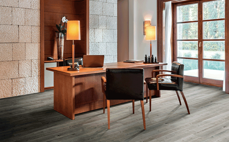 dark luxury vinyl plank flooring in hotel
